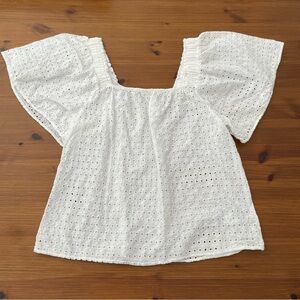 GAP Square Neck Flutter Sleeve White Eyelet Top - Medium